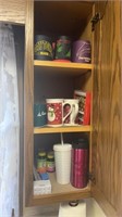 Cupboard Lot of Mugs, Koozies, and Cups