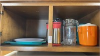Shelf lot, glass pitcher, plastic pitchers,