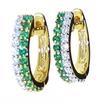 Quality Emerald & Diamond Huggie Hoop Earrings