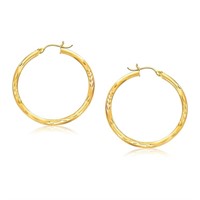 14k Gold Fancy Diamond Cut Hoop Earrings 35mm