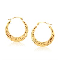 14k Gold Textured Graduated Twist Hoop Earrings