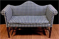 Country Style Upholstered Camelback Loveseat Bench