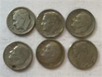 (6) Silver Roosevelt Dimes