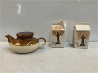 Stoneware Teapot & (2) Ceramic Mill Cartons