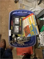 TOTE OF TOOLS, L;IGHTS, PAINT SPRAYERS AND MORE