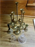 SET OF BELLS-- BRASS AND CRYSTAL, GLASS AND BRASS