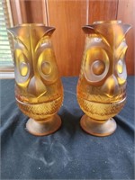 TWO Vintage VIKING GLASS Owl Fairy Lamp Light
