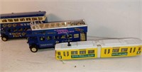 D4) 3 diecast toy vehicles. Double decker buses