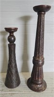 (2) Large Wood Carved Candlesticks