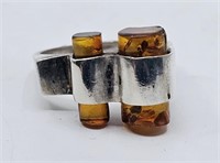 Moderniste Sterling Silver Amber Ring