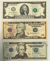 3 - US Star Notes- $2, $10, $20