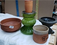 4 Plant Pots & 1 Beautiful Antique Green Stand 6.5