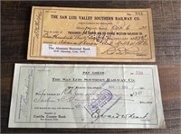 2 CO San Luis Southern Railway Checks 1912-1931