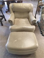 Tan Emerson Leather Overstuffed Chair w/ Ottoman-