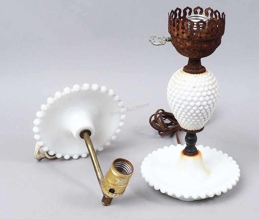 Milk Glass Hobnail Lamp and Wall Sconce