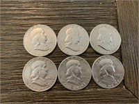 (6) 1951 Franklin Half Dollars