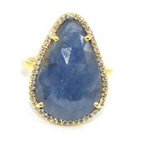 Gold plated Sil Blue Sapphire Cz(9.25ct) Ring