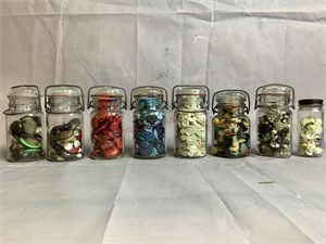 Various Un Researched Buttons in Clear Glass Jars