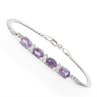 Plated Rhodium 2.75ctw Amethyst and Diamond Bracel