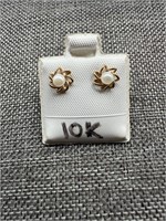 10K Pearl Swirl Halo Stud Earrings