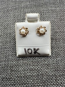 10K Pearl Swirl Halo Stud Earrings