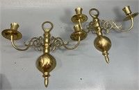 2 Lg Brass Wall Sconce Double Arm Candleholders