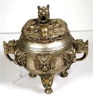 Chinese white metal dragon decorated censer