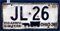 1938 Ohio license plate