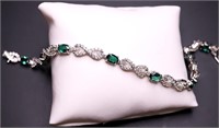 Sterling emerald & white sapphire bracelet, lab