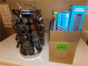 spice rack and box of bags & syran wrap