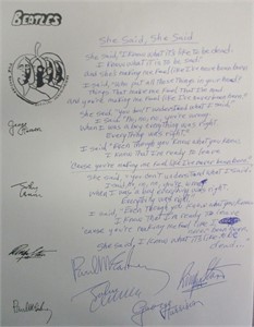 The Beatles Hand Written Signed 'She Said, Lyrics