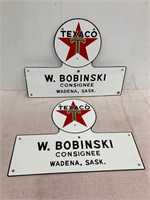 Set of Texaco porcelain fuel truck signs
