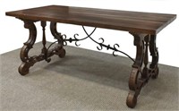 SPANISH BAROQUE STYLE WALNUT DINING TABLE, 71"L