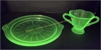 * Uranium glass platter & sugar bowl