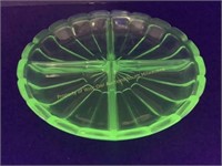 Uranium glass small divided relish dish