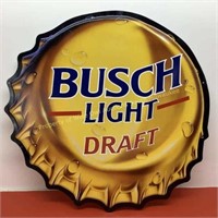 * Bush Light metal bottle cap sign 23.5 diam