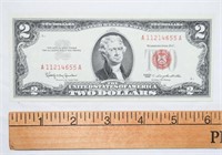 1963 UNC TWO DOLLAR RED SEAL NOTE