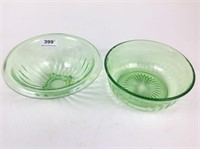 Lot: 2 green depression glass bowls