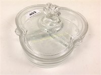 Etched crystal divided candy dish with lid