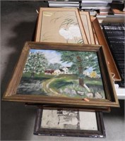 Two Piece Oriental Heron & Crane paintings on