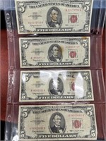 4 U.S. Red Note $5 Bills