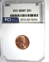1951 Cent MS67 RD LISTS $1250