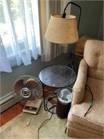 Glass Top Lamp Table and Fan