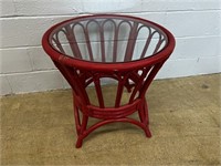 Glass Top Rattan Red Painted Table