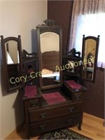 Ornate Victorian dressing vanity with (5) mirrors,
