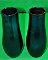 Pair of Signed 9 1/4" Blue Wooden Vases