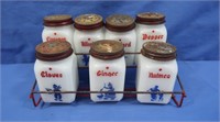 Vintage Milk Glass Spice Jars/Rack (1 missing)