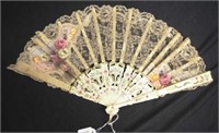 Decorated lace inserts hand fan