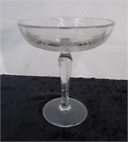 Etched Glass Pedestal Bowl 6"H
