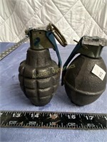 Pair of dummy hand grenades, paper weights
